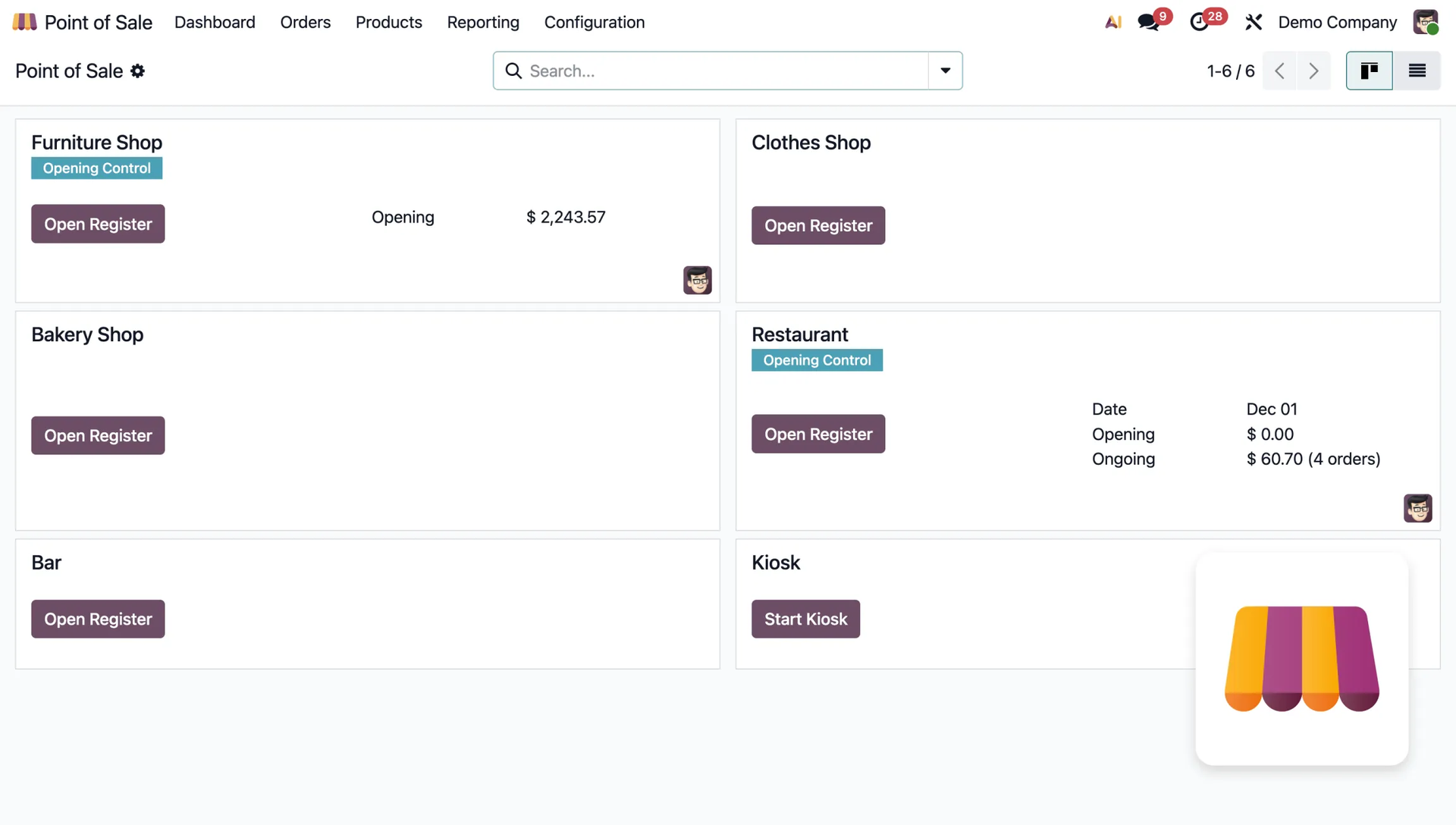 Odoo Point of Sale interface on tablet