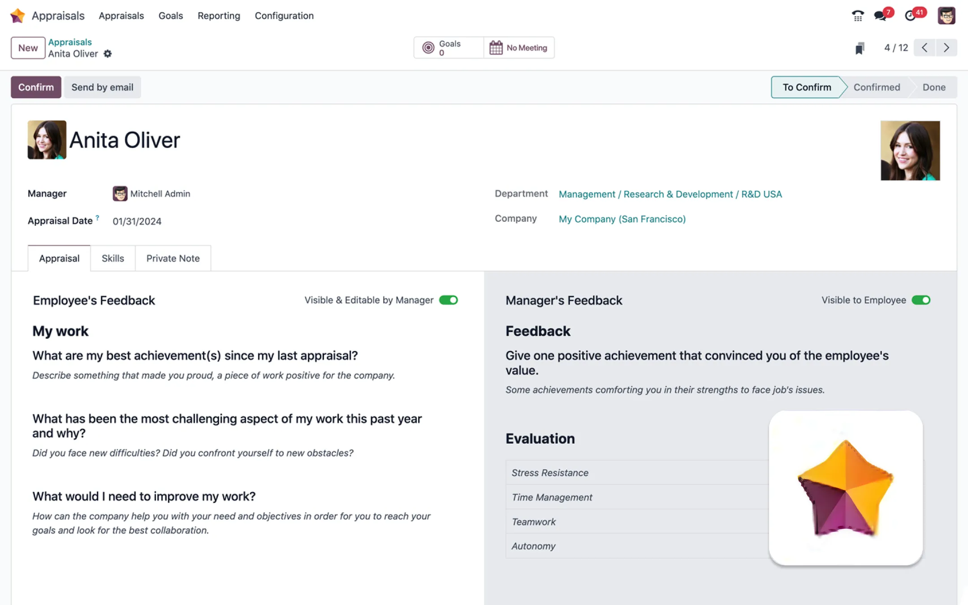 Odoo Time Off module — leave request calendar