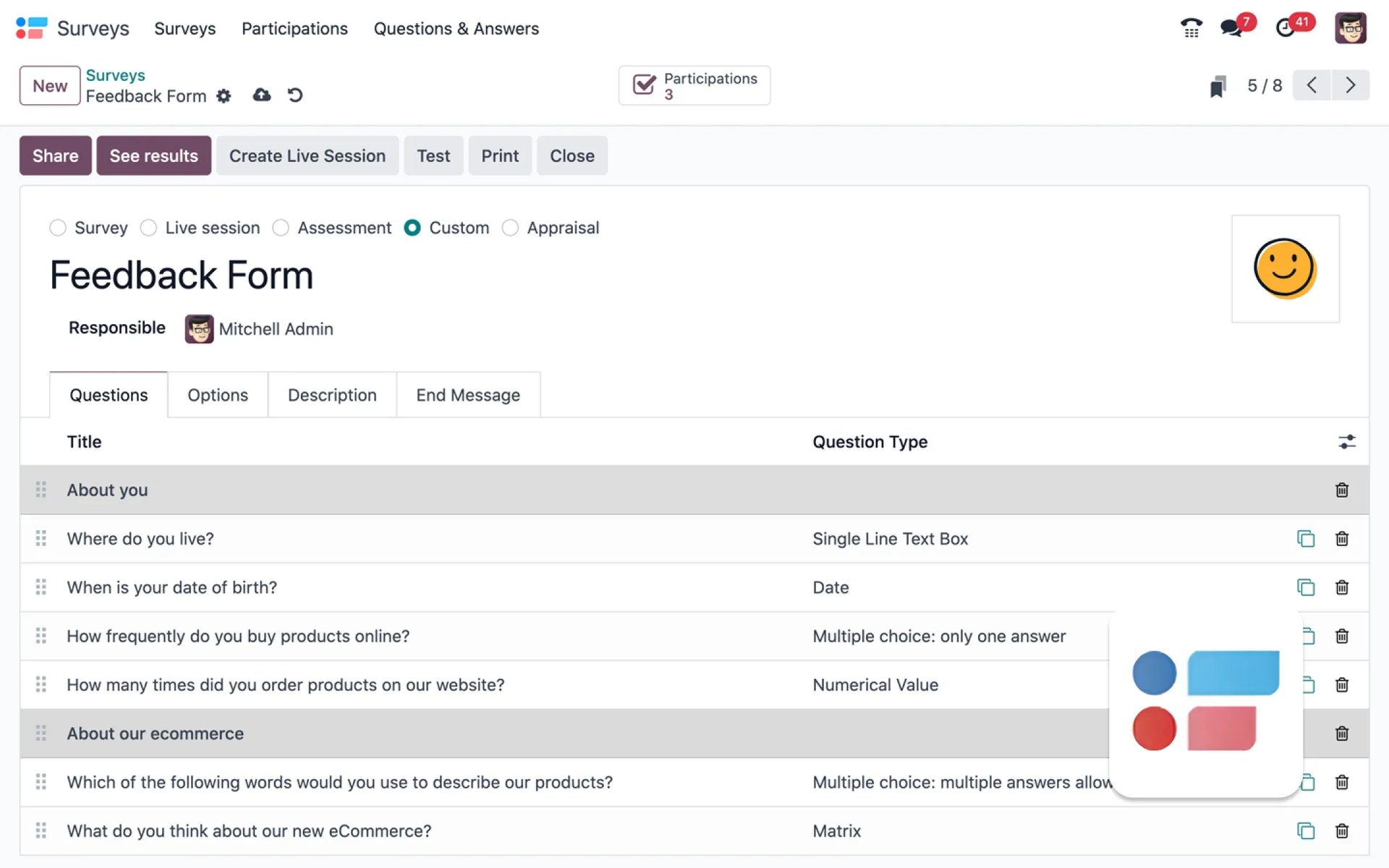 Odoo Events module — event planning and ticketing screen