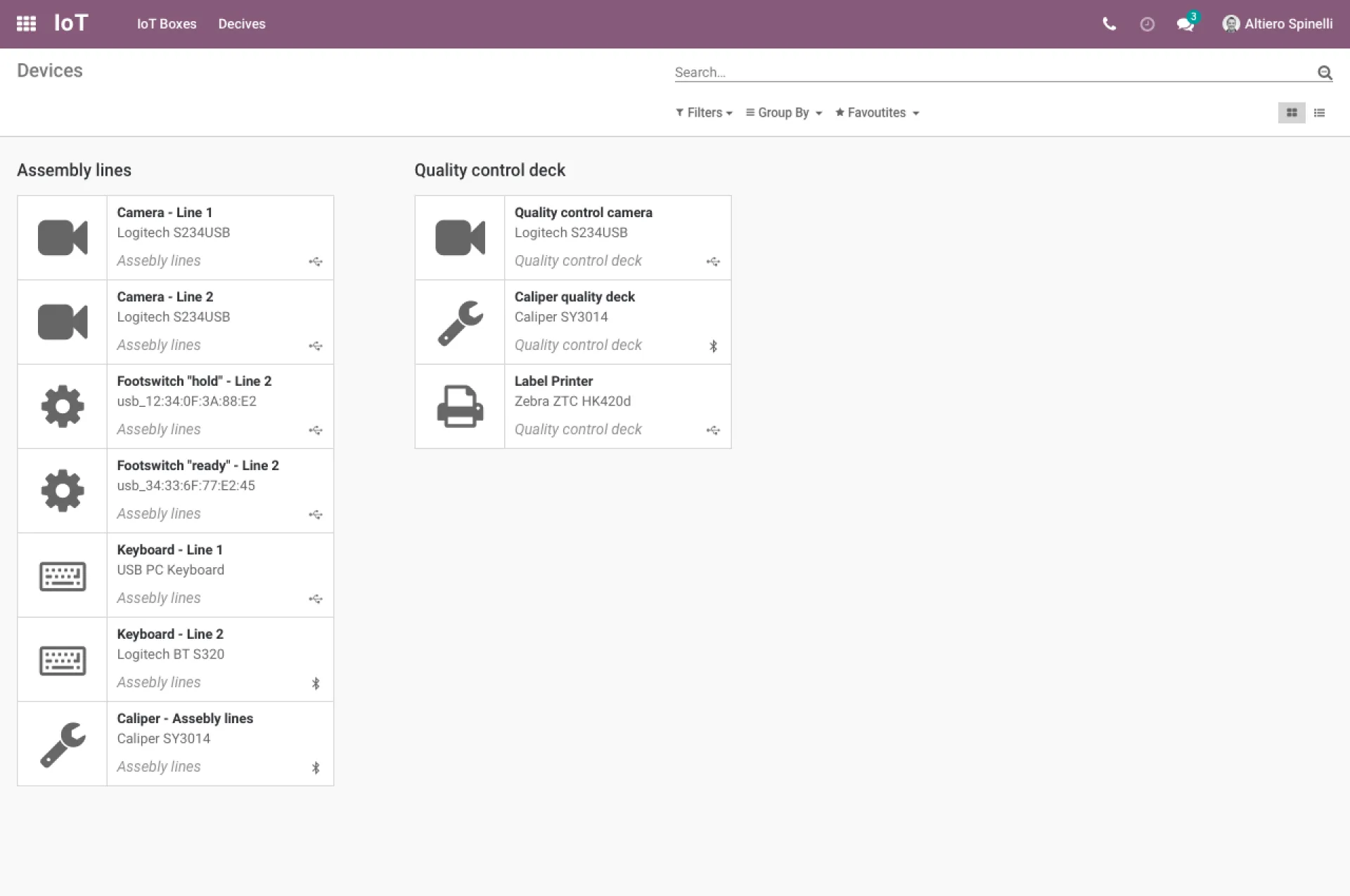 Odoo IoT module — connected device management screen