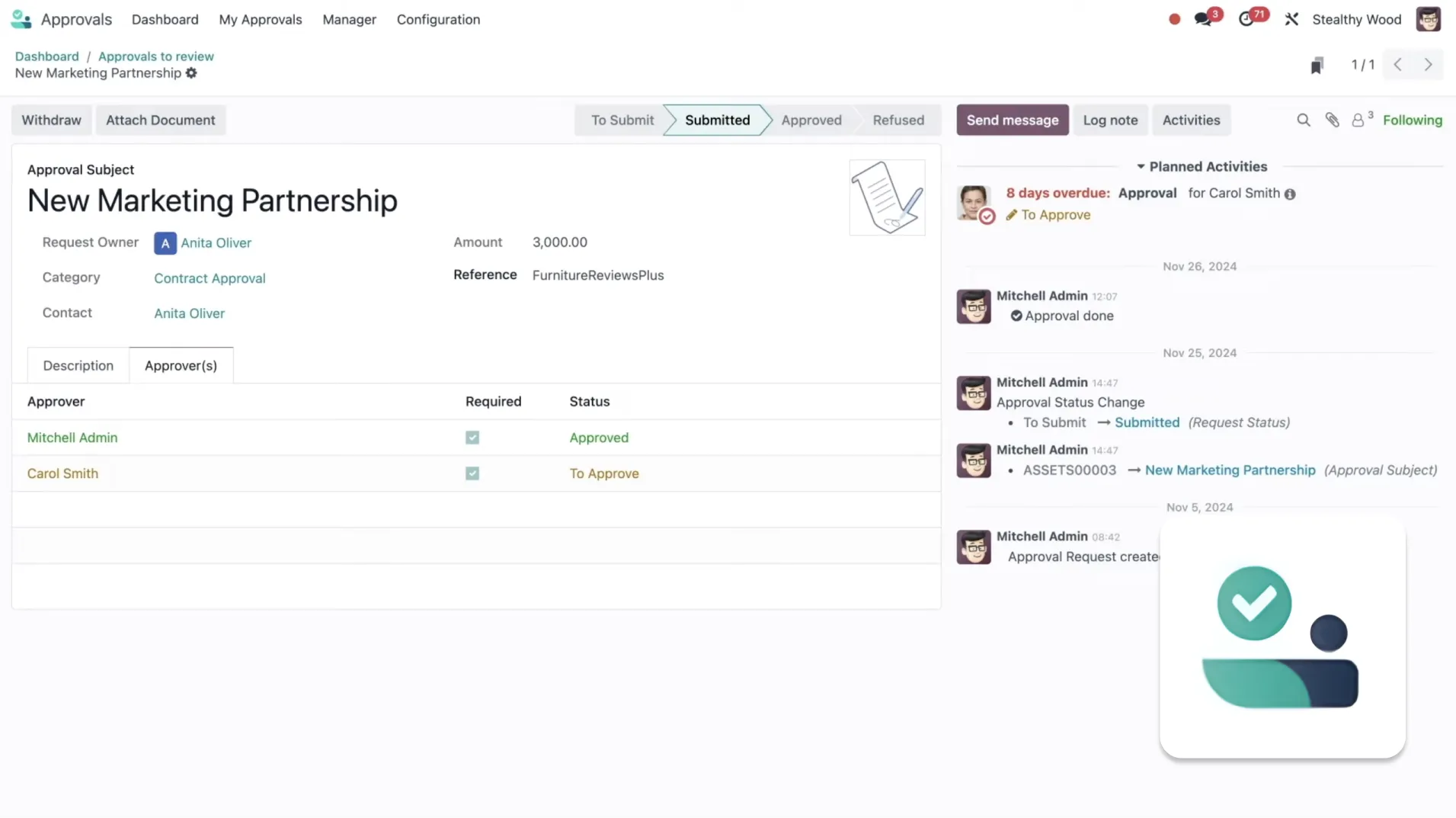 Odoo Discuss module — team chat and messaging interface