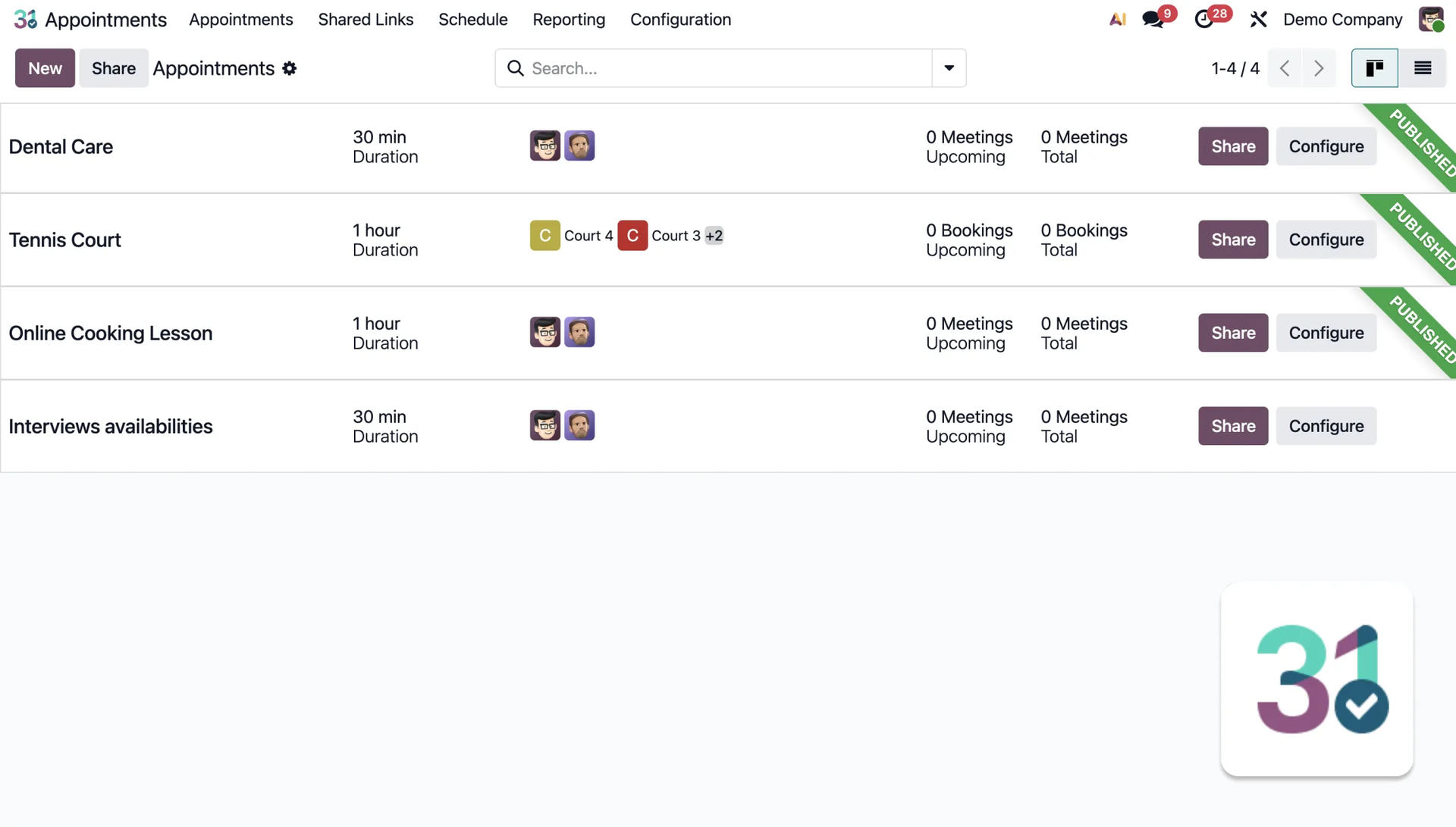 Odoo Planning module — Gantt chart scheduling view
