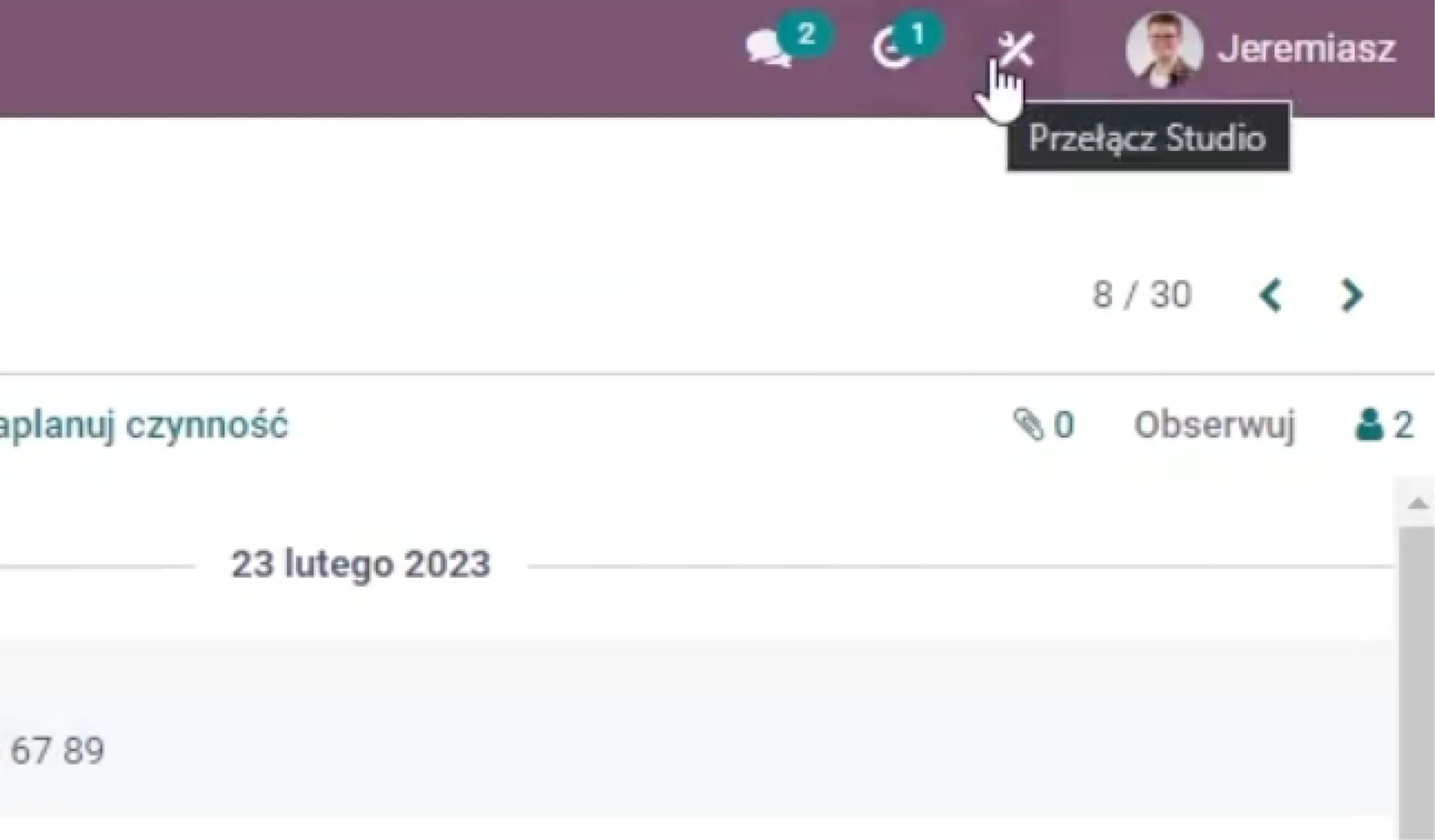 Odoo Studio activation button on the dashboard